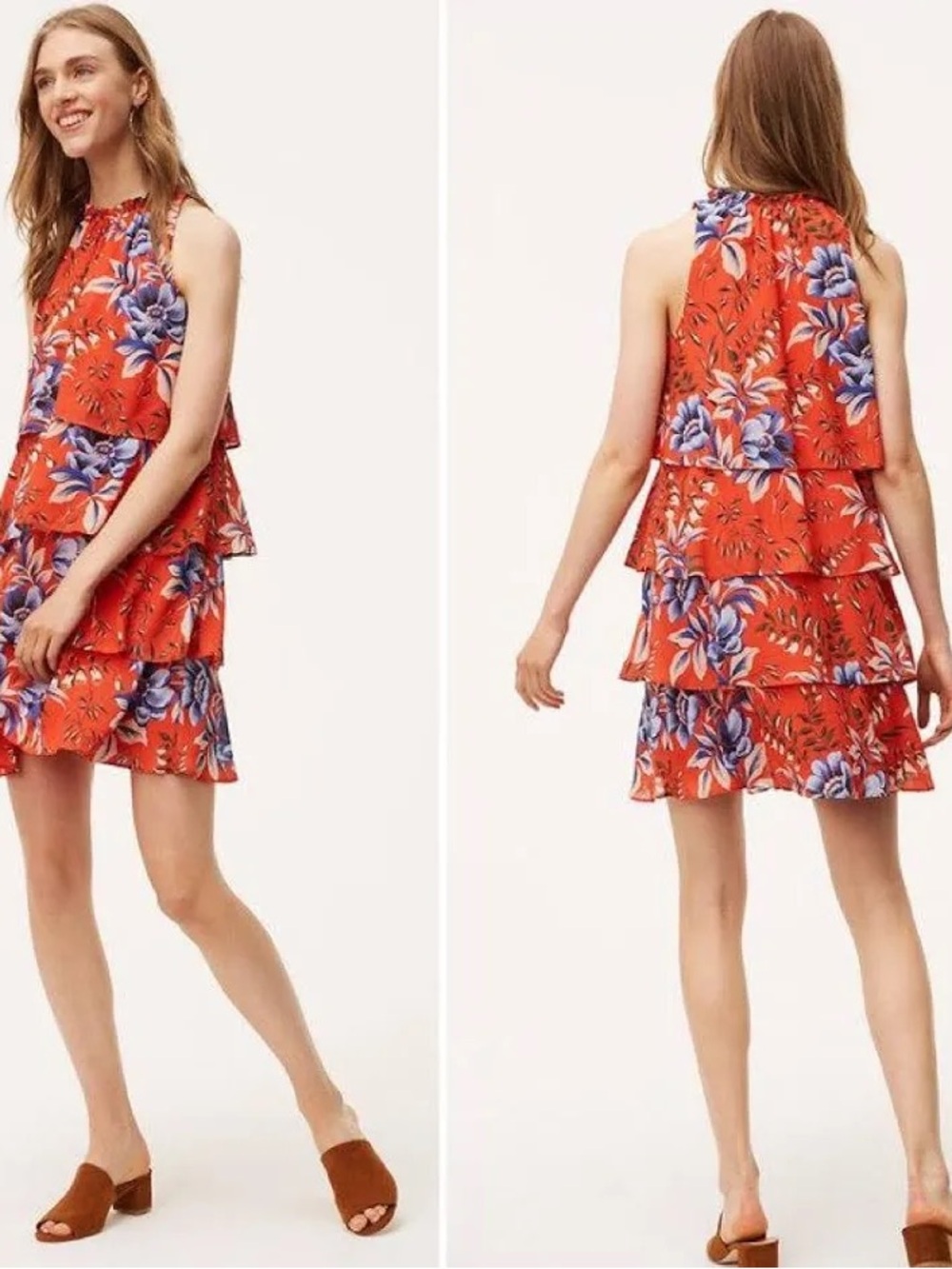LOFT Floral Ruffle Tiered Dress